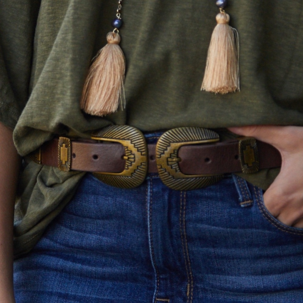 NWT// Winslow // Brown Leather Belt with Gold Buckles